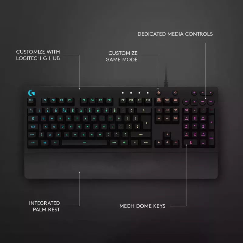 Spēļu tastatūra Logitech G G213 Prodigy Full-size RGB LED Vadu