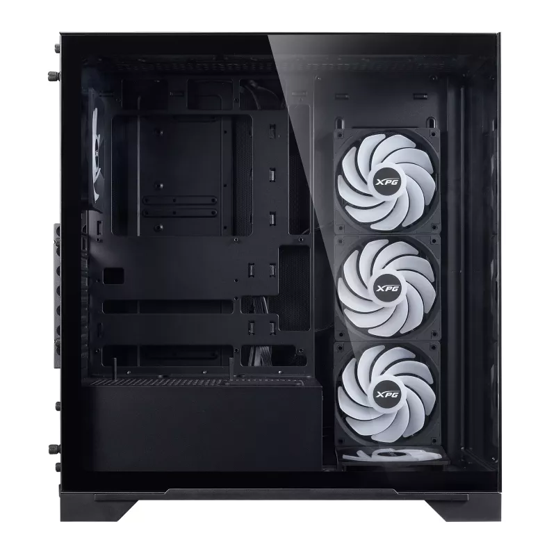 XPG Invader X BTF Midi Tower datora korpuss, ATX/Micro-ATX/Mini-ITX, rūdīts stikls, 5 x 120 mm ARGB ventilatori, USB-C, bez barošanas avota, melns