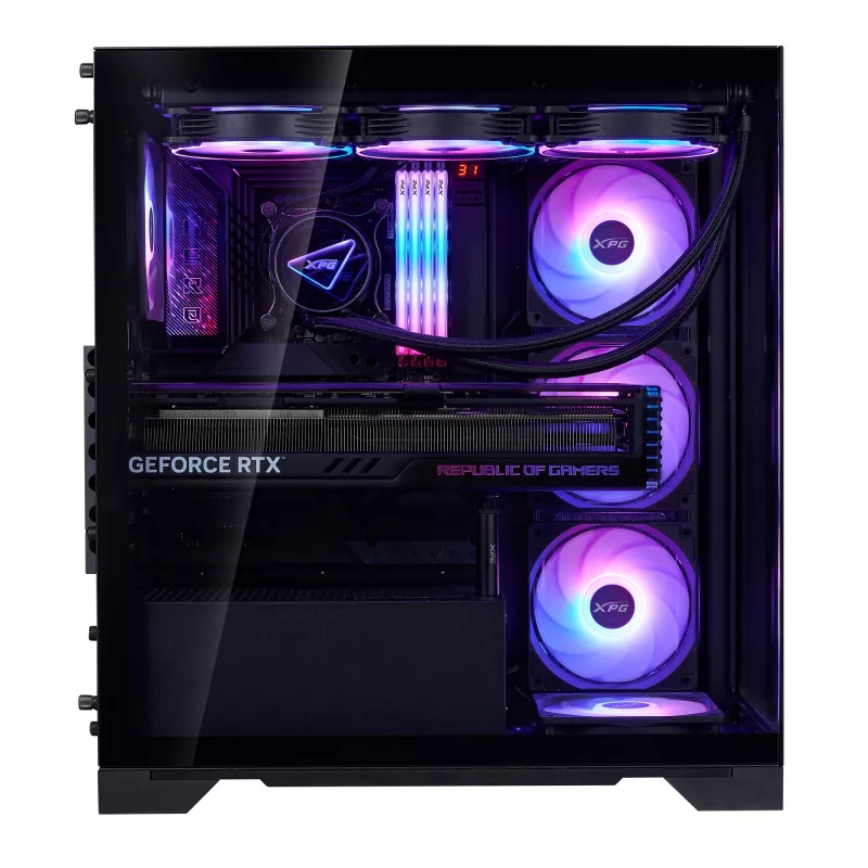 XPG Invader X BTF Midi Tower datora korpuss, ATX/Micro-ATX/Mini-ITX, rūdīts stikls, 5 x 120 mm ARGB ventilatori, USB-C, bez barošanas avota, melns