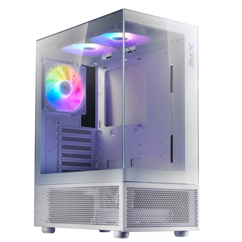 XPG Invader X Mini Midi Tower datora korpuss, ATX/Micro-ATX/Mini-ITX, stikla sienas, 5 x 120 mm ARGB ventilatori, USB-C, bez barošanas avota, balts