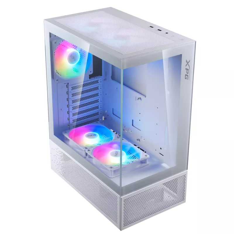 XPG Invader X Mini Midi Tower datora korpuss, ATX/Micro-ATX/Mini-ITX, stikla sienas, 5 x 120 mm ARGB ventilatori, USB-C, bez barošanas avota, balts