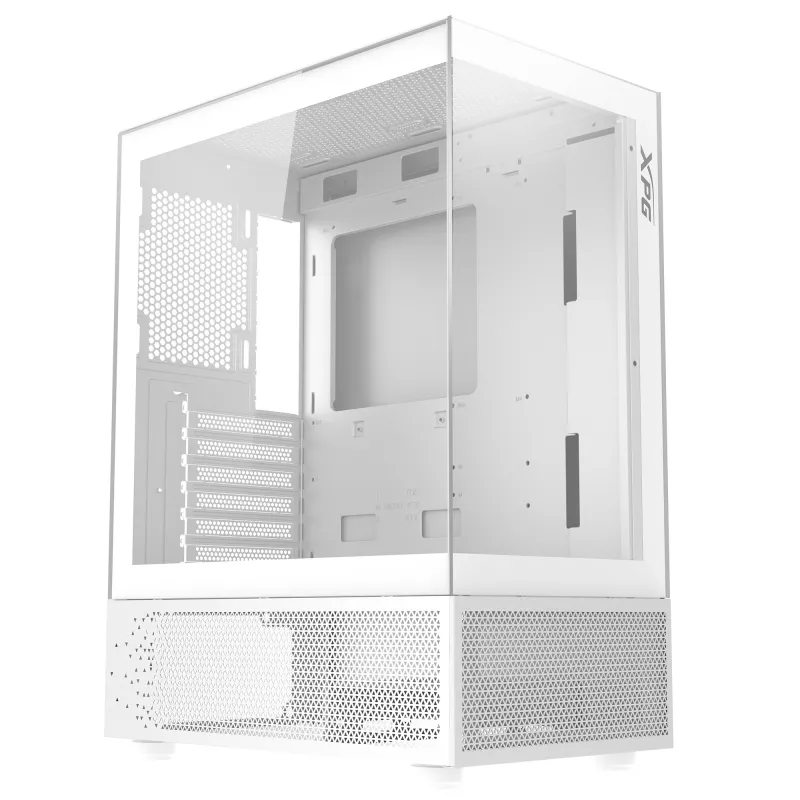 XPG Invader X Mini Midi Tower datora korpuss, ATX/Micro-ATX/Mini-ITX, stikla sienas, 5 x 120 mm ARGB ventilatori, USB-C, bez barošanas avota, balts