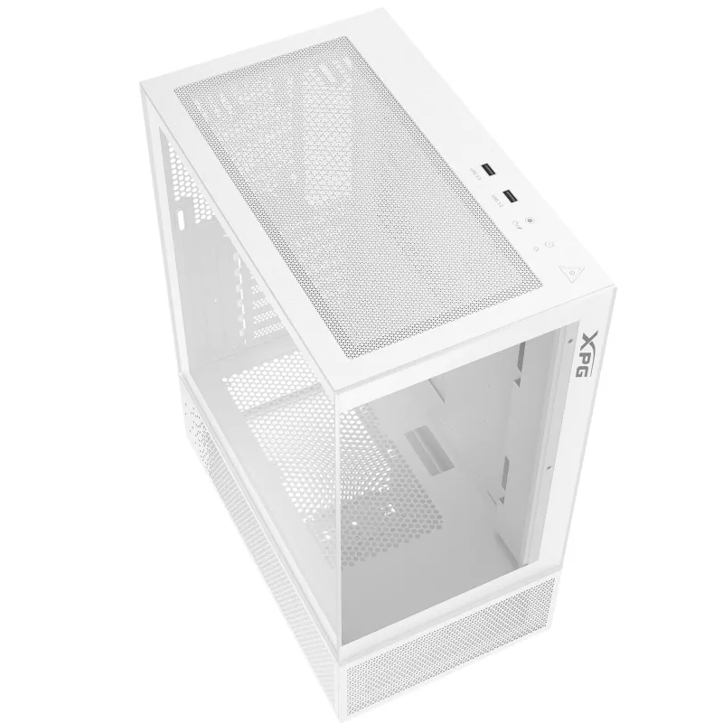 XPG Invader X Mini Midi Tower datora korpuss, ATX/Micro-ATX/Mini-ITX, stikla sienas, 5 x 120 mm ARGB ventilatori, USB-C, bez barošanas avota, balts