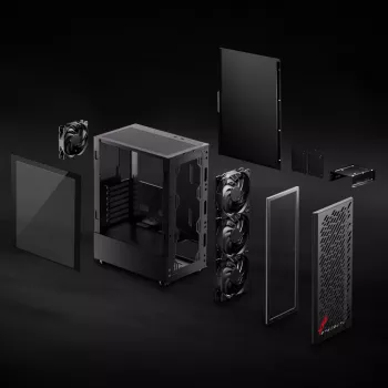 XPG VALOR AIR Melnais Midi Tower korpuss, ATX, Carbon tērauds, Rūdīts stikls, 16.6 cm