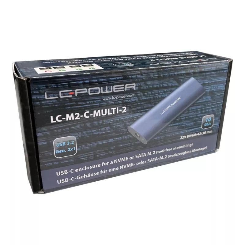 LC-Power LC-M2-C-MULTI-2 ārējais M.2 SSD korpuss (NVMe un SATA, USB 3.2 Gen 2x1, alumīnijs)