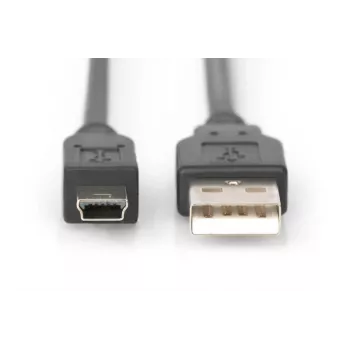 DIGITUS USB 2.0 savienojuma kabelis, A tipa - mini B (5pin) M/M, 3m, melns