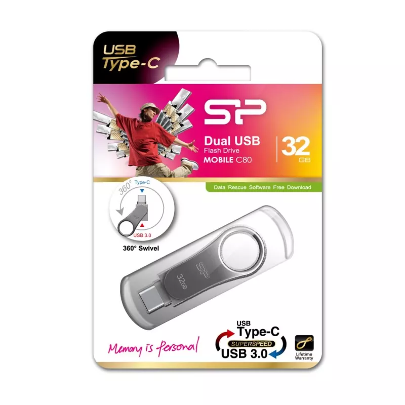 SILICON POWER Mobile C80 - 32GB Dual USB zibatmiņa - Type-C / Type-A - Pelēka