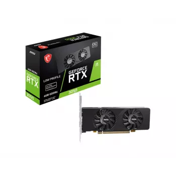 MSI GeForce RTX 3050 6 GB GDDR6, PCIe x8 4.0, 1492 MHz, 96 bitu, 2x HDMI 2.1 + DP 1.4a, 70 W, 2 ventilatoru, zema profila videokarte