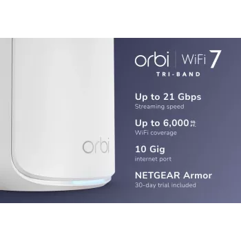 NETGEAR Orbi 870 trīsjoslu (2.4 GHz / 5 GHz / 6 GHz) Wi-Fi 7 (802.11be) balts 4 iekšējās antenas