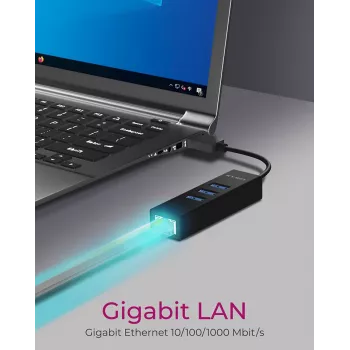 ICY BOX IB-HUB1419-LAN USB 3.2 Gen 1 (3.1 Gen 1) Type-A Melns