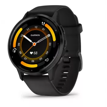 GARMIN Venu 3 - pulkstenis ar nerūsējošā tērauda rāmi, melnu korpusu un silikona siksniņu - 45 mm