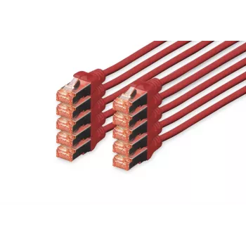 DIGITUS savienotājkabelis - CAT6 - S/FTP - Snagless - Cu - 3m - sarkans - 10pk