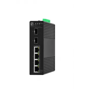 LevelOne Hilbert 6-Portu Industriālais Gigabitu PoE Viedais Slēdzis, 2 x SFP, 4 PoE Izejas, 802.3at/af PoE