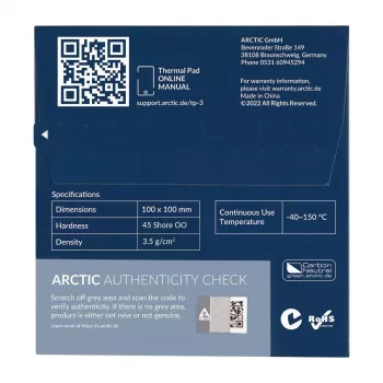 ARCTIC TP-3 Premium Performance Termālais Paliktnis 100 x 100 mm, 1.5 mm