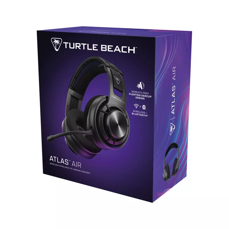 Turtle Beach Atlas Air bezvadu atvērtā tipa spēļu austiņas PC ar 24 bitu augstas precizitātes audio, apraides klases mikrofonu, peldošu austiņu kausu, atmiņas putu spilventiņiem un Bluetooth