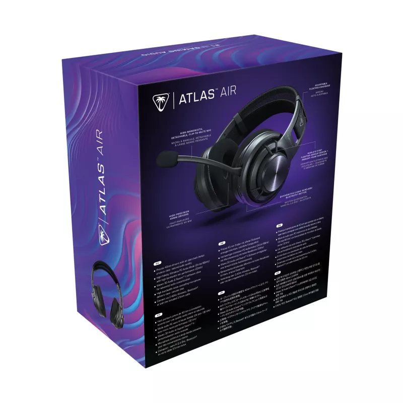 Turtle Beach Atlas Air bezvadu atvērtā tipa spēļu austiņas PC ar 24 bitu augstas precizitātes audio, apraides klases mikrofonu, peldošu austiņu kausu, atmiņas putu spilventiņiem un Bluetooth