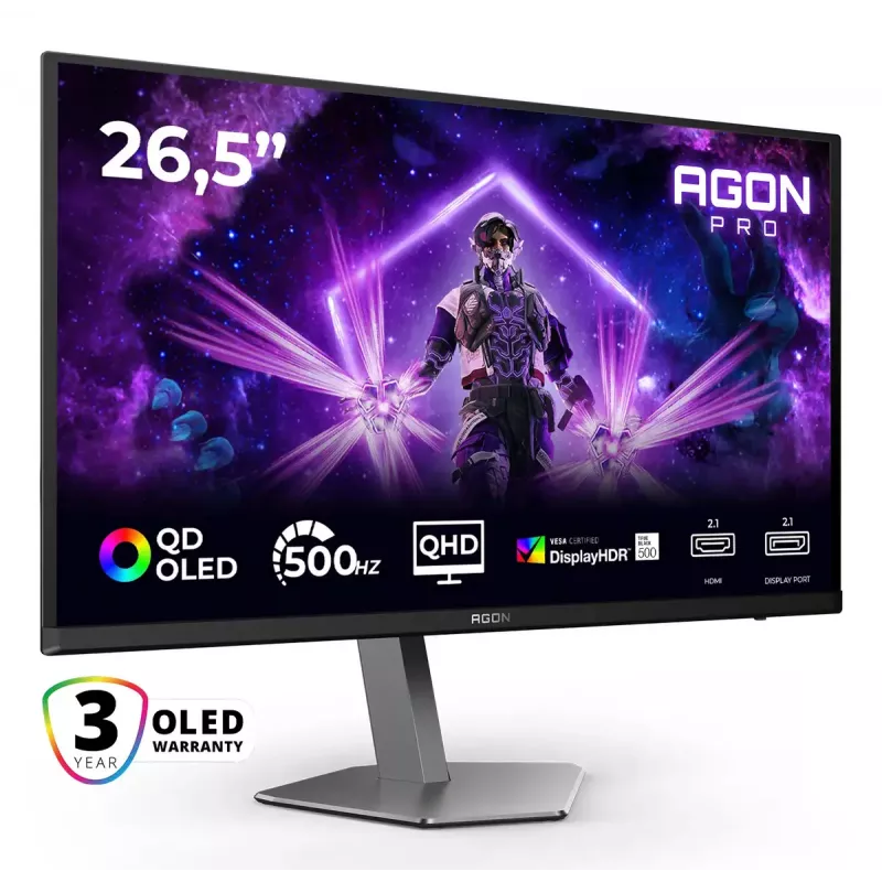 AOC AGON PRO AG276QKD2 datora monitors 67,3 cm (26,5 collu) 2560 x 1440 pikseļi Quad HD QD-OLED Melns, Pelēks