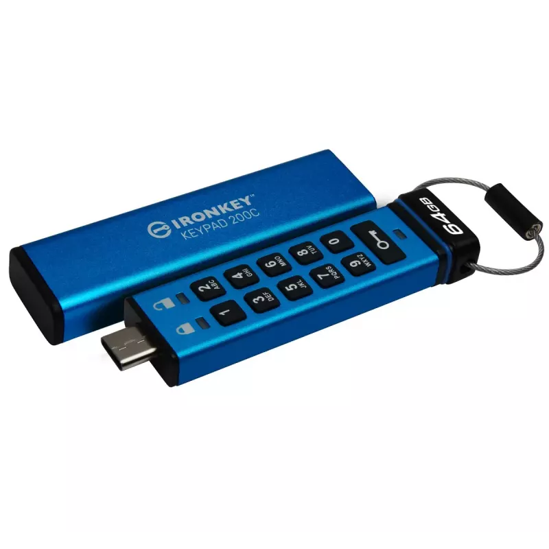 Kingston Technology IronKey 64GB USB-C taustiņu paneļa 200C, FIPS 140-3 Lvl 3 AES-256