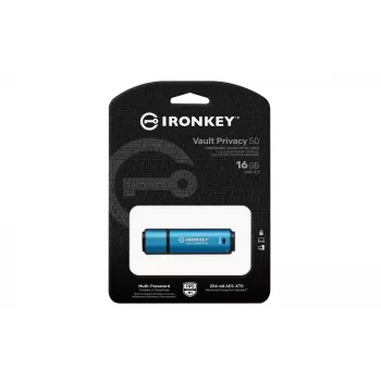 Kingston IronKey 16GB Vault Privacy 50 – šifrēts USB zibatmiņas disks, AES-256, FIPS 197