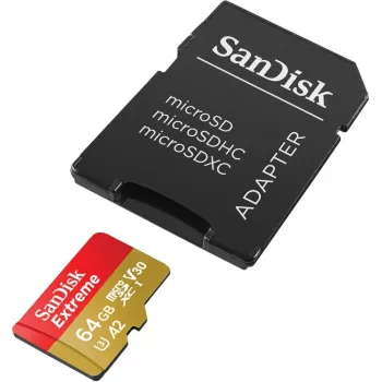 WESTERN DIGITAL Extreme microSDXC 64GB ar SD adapteri darbības kamerām un droniem 170MB/s 80MB/s A2 C10 V30 UHS-I U3