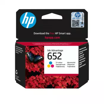 HP 652 Tri-color Original Ink Advantage kasetne, ciāna, fuksīna, dzeltena, 1 gab., 200 lapas