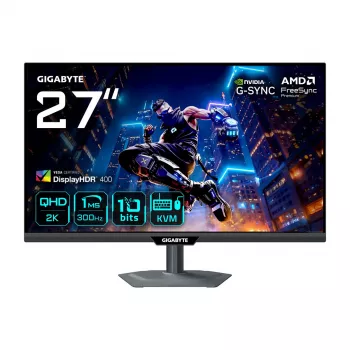 GIGABYTE M27Q3 27 collu QHD spēļu monitors - 2560 x 1440, 300Hz, 1ms, 400 cd/m², FreeSync Premium, DisplayHDR400, HDMI 2.0, Displayport 1.4