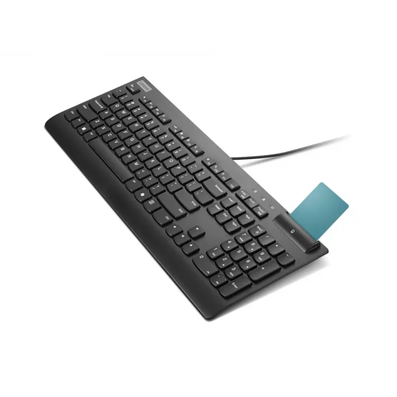 Pilnizmēra vadu viedkartes tastatūra Lenovo Smartcard Wired II — vācu izkārtojums, USB, 106 taustiņi, melna