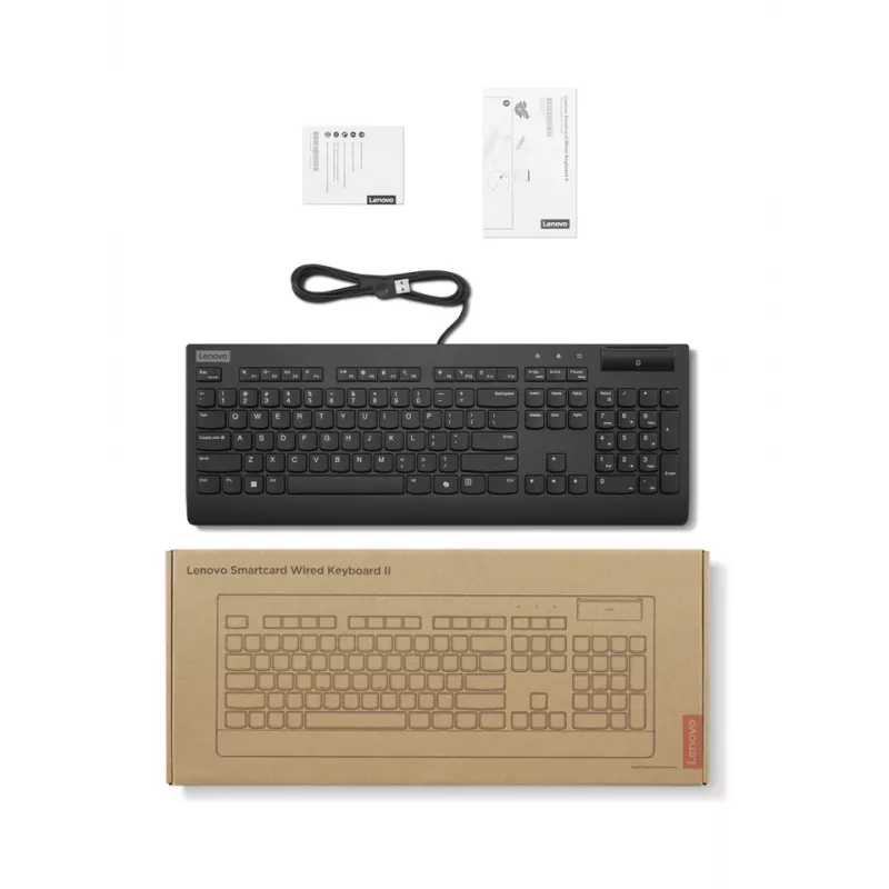 Pilnizmēra vadu viedkartes tastatūra Lenovo Smartcard Wired II — vācu izkārtojums, USB, 106 taustiņi, melna