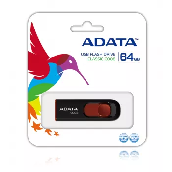 ADATA C008 64GB USB zibatmiņa USB Type-A 2.0 Melna, Sarkana