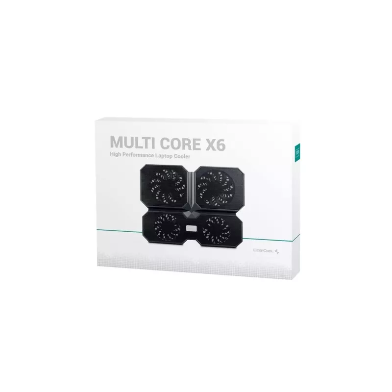 Dzesēšanas paliktnis DeepCool MULTI CORE X6 — 4 ventilatori, 15.6 collu klēpjdatoriem, USB barošana, 380×295×24 mm, 2 USB porti