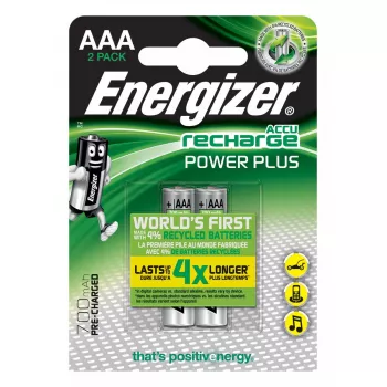 Energizer Power Plus AAA NiMH 1,2 V uzlādējamā baterija, 2 gab., 44,5 mm x 10,5 mm, 11 g