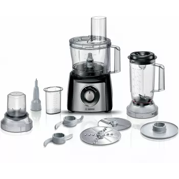 Virtuves kombains Bosch MCM3501M — 800 W, 2,3 L bļoda, melns, 2 ātrumi, pulsācija, blenderis un mini kapātājs
