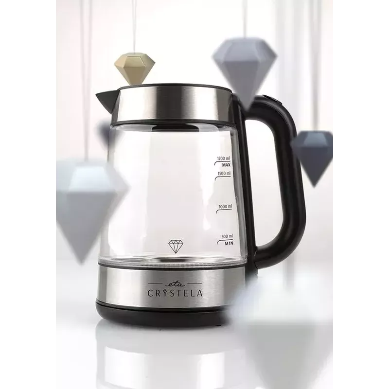 Eta Crystela ETA615390000 elektriskā tējkanna 1.7 L 2200 W melna, nerūsējošais tērauds, caurspīdīgs stikls