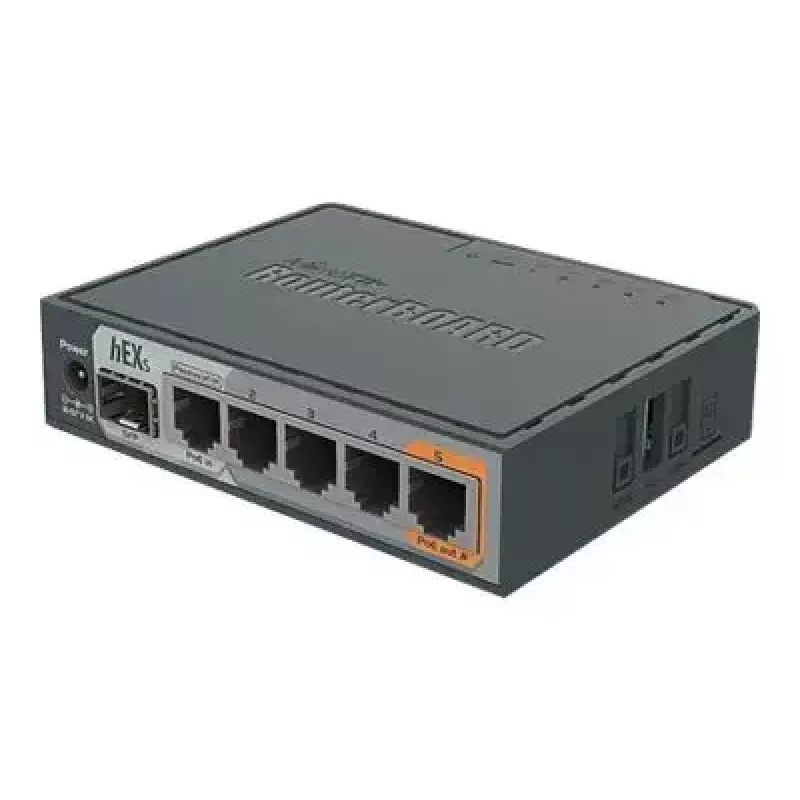MikroTik RB760iGS hEX S vadu rūteris, 5x Gigabit RJ45, 1x SFP, 1x USB 2.0, PoE izeja, melns