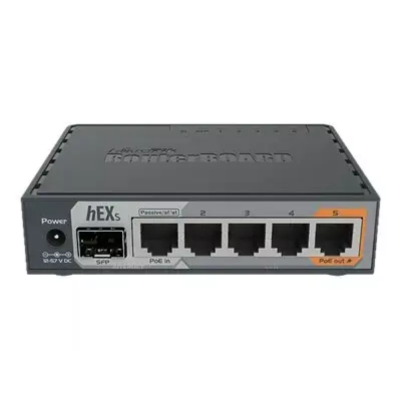 MikroTik RB760iGS hEX S vadu rūteris, 5x Gigabit RJ45, 1x SFP, 1x USB 2.0, PoE izeja, melns