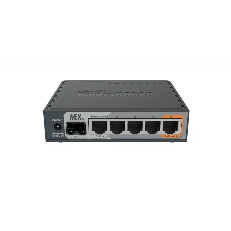 MikroTik RB760iGS hEX S vadu rūteris, 5x Gigabit RJ45, 1x SFP, 1x USB 2.0, PoE izeja, melns