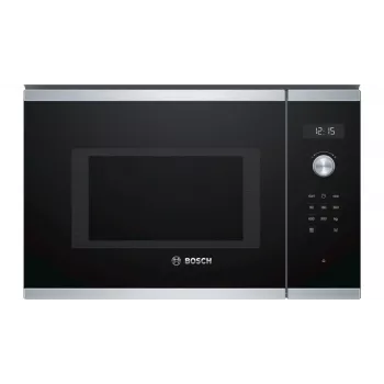 Iebūvējamā solo mikroviļņu krāsns Bosch Serie 6 BFL554MS0 — 900 W, 25 L, rotācijas un skārienvadība, nerūsējošais tērauds/melns