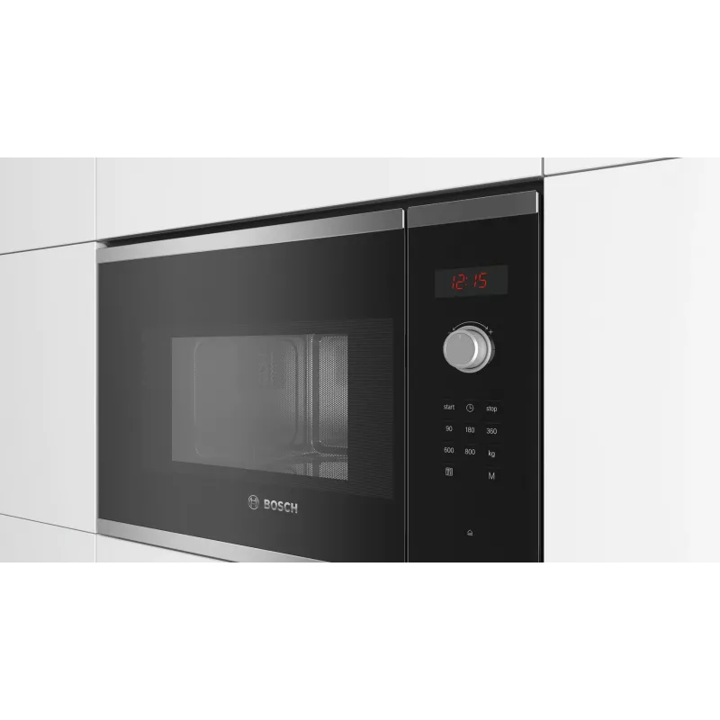 Bosch Serie 4 BFL523MS0 Iebūvējamā mikroviļņu krāsns, melna/nerūsējošais tērauds, 20 L, 800 W