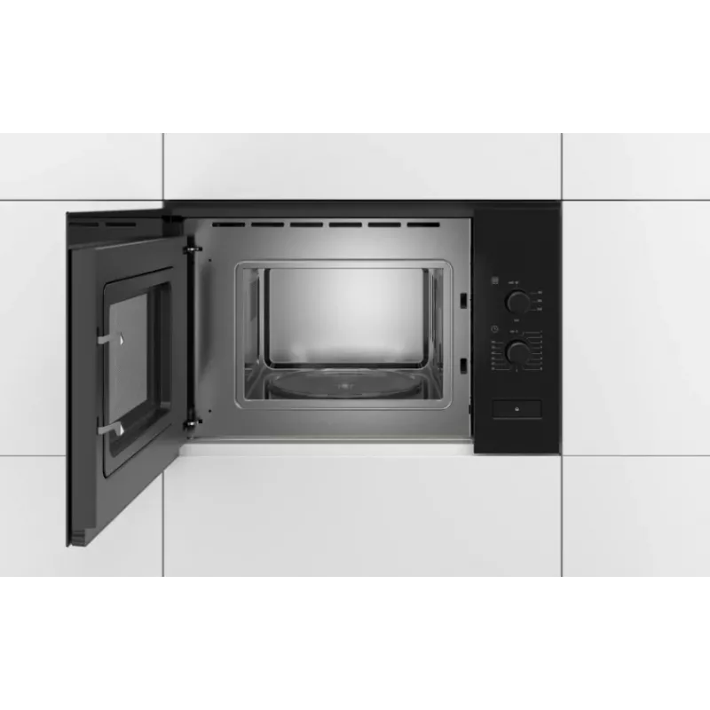 Iebūvējamais solo mikroviļņu krāsns Bosch Serie 4 BFL520MB0 — 800 W, 20 L, rotācijas vadība, melna