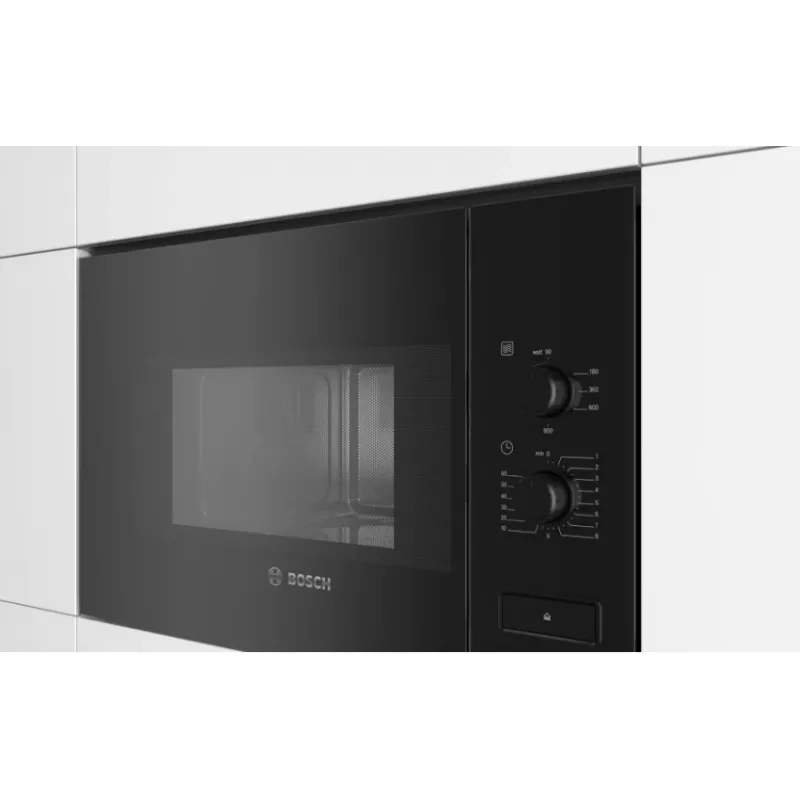Iebūvējamais solo mikroviļņu krāsns Bosch Serie 4 BFL520MB0 — 800 W, 20 L, rotācijas vadība, melna