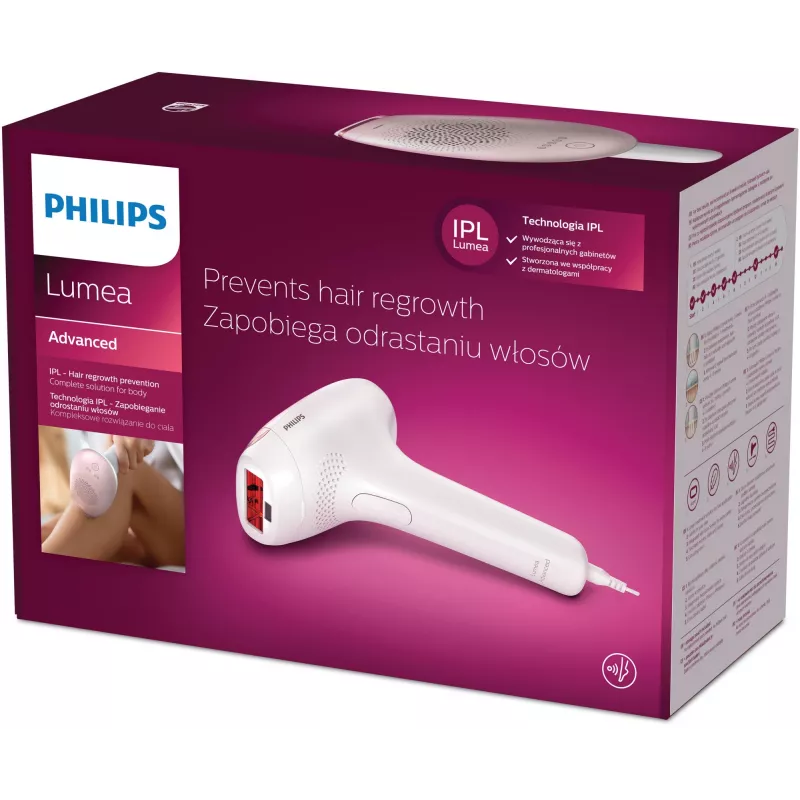 IPL matu noņemšanas iekārta Philips SC1994/00 Lumea Advanced – ar tīkla barošanu, ķermeņa stiprinājums, 4 cm² lampa, balta/rozā