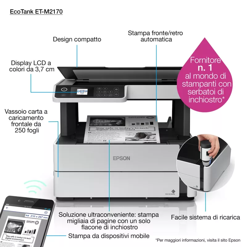 Epson EcoTank M2170 tintas printeris A4 1200 x 2400 DPI 39 ppm Wi-Fi