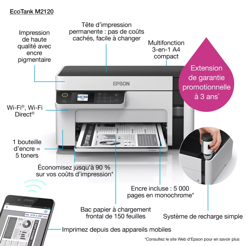 Epson EcoTank ET-M2120 tintas printeris A4 1440 x 720 DPI 32 ppm Wi-Fi
