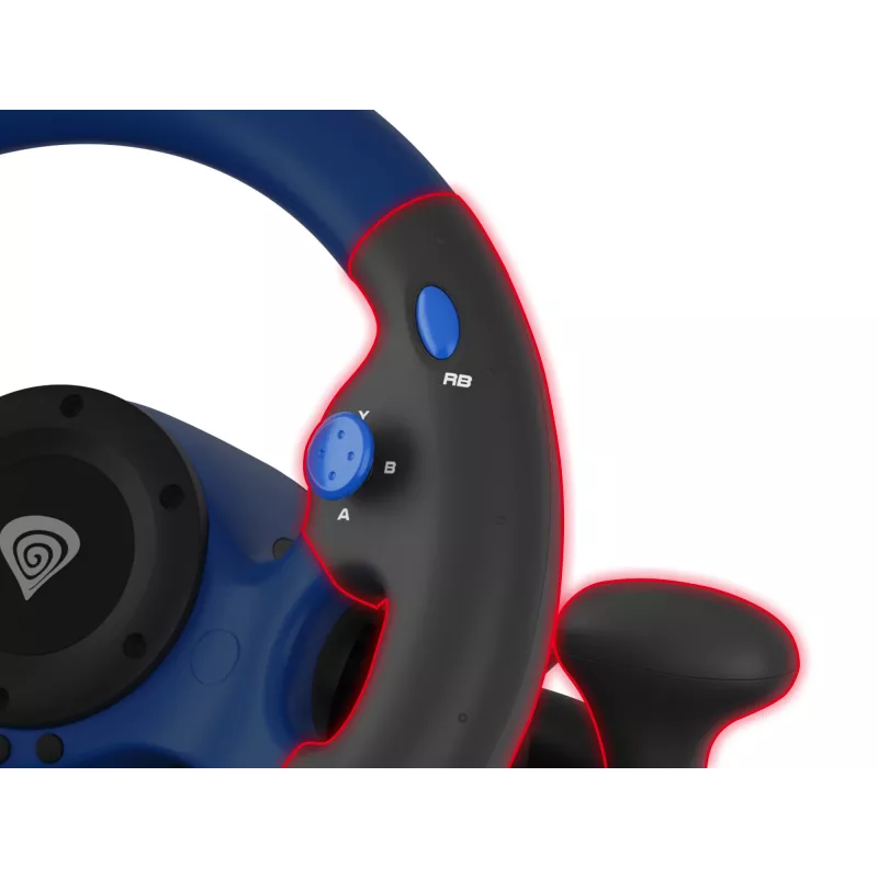 GENESIS Seaborg 350 Black, Blue USB stūre + pedāļi Nintendo Switch, PC, PlayStation 4, PlayStation 3, Xbox 360, Xbox One, Xbox Series S, Xbox Series X