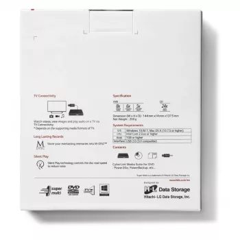 Ārējais DVD rakstītājs HITACHI-LG DATA STORAGE GP60NW60, USB 2.0, balts