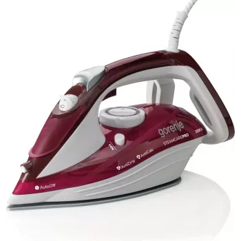 Tvaika gludeklis Gorenje SIH3000RBC — 3000 W, keramikas zole, 0.4 L ūdens tvertne, 1.6 kg, sarkans