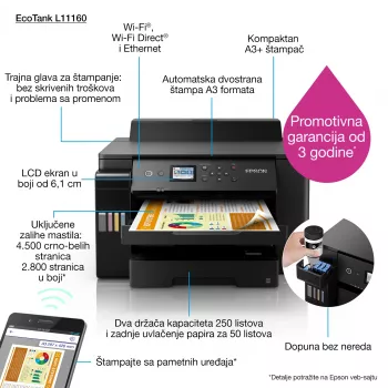 Epson EcoTank L1116 tintas printeris krāsains 4800 x 1200 DPI A3 Wi-Fi