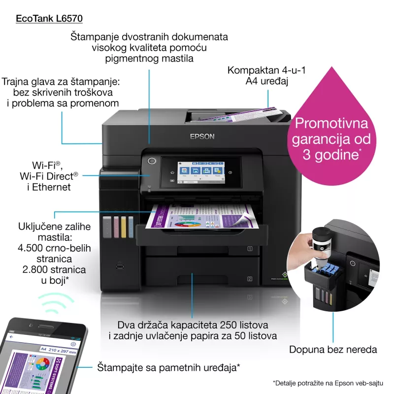 Epson EcoTank L6570 Daudzfunkciju Printeris 1200 x 2400 DPI 25 ppm Wi-Fi
