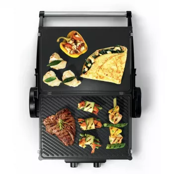 Kontaktgrils Bosch TCG4104 — 2000 W, taisnstūrveida, regulējams termostats, gatavošanas virsma 328×238 mm, sarkans