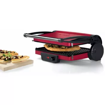 Kontaktgrils Bosch TCG4104 — 2000 W, taisnstūrveida, regulējams termostats, gatavošanas virsma 328×238 mm, sarkans